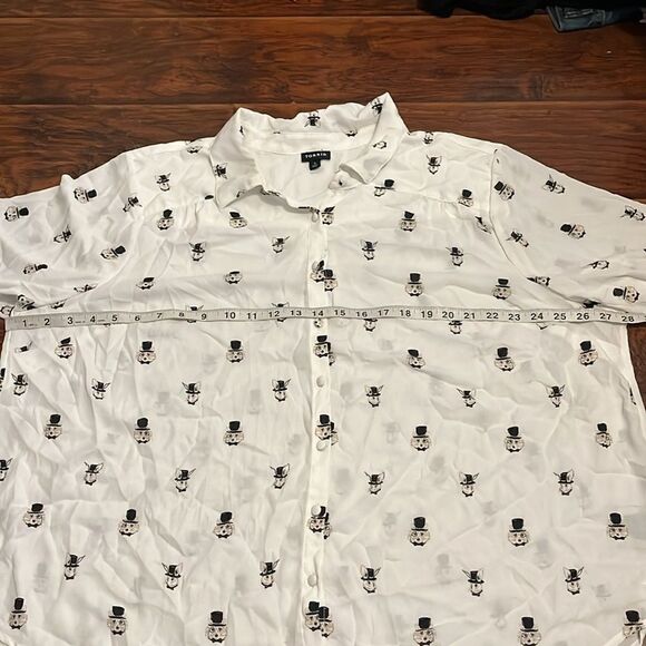 Torrid White Fox Rabbit Button Closure Semi Sheer Shirt - Picture 7 of 13